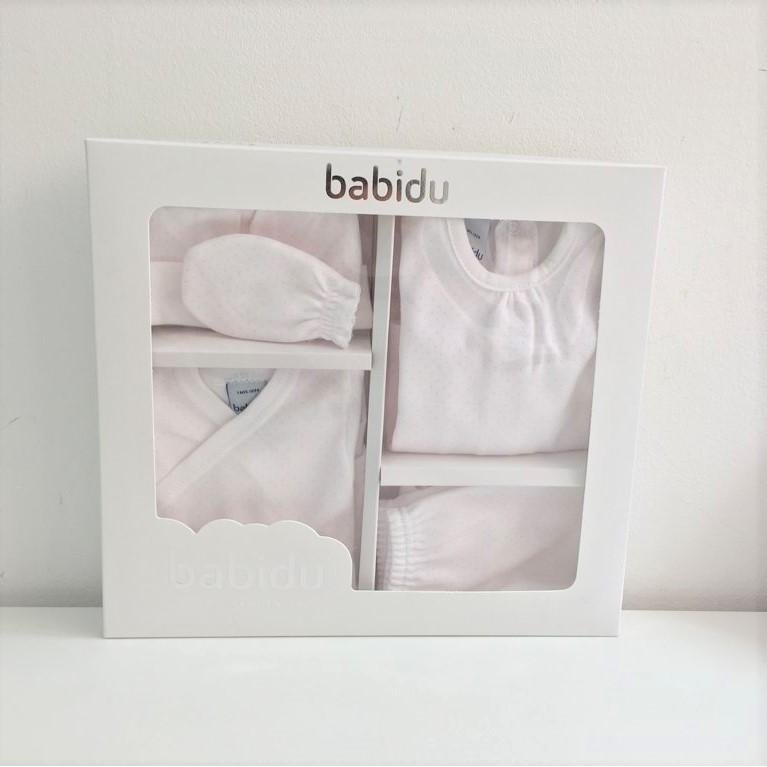 Pack nacimiento primera puesta bebé puntitos rosa - Babidú